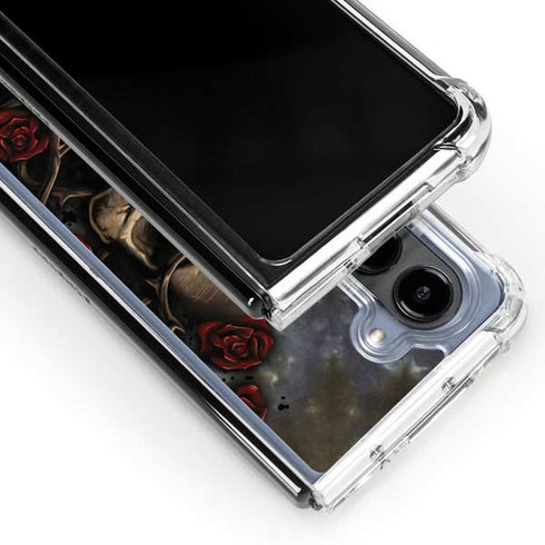 Liquid Blue Skull Entwined with Roses Galaxy Z Fold5 5G Clear Case