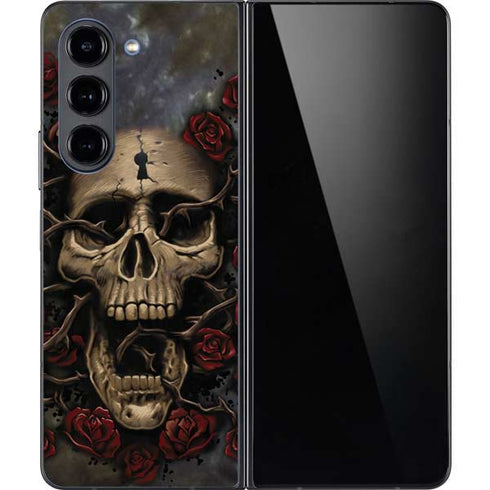 Liquid Blue Skull Entwined with Roses Galaxy Z Fold5 5G Skin