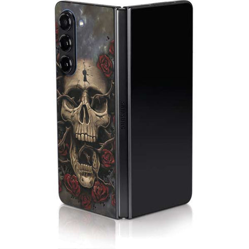 Liquid Blue Skull Entwined with Roses Galaxy Z Fold5 5G Skin