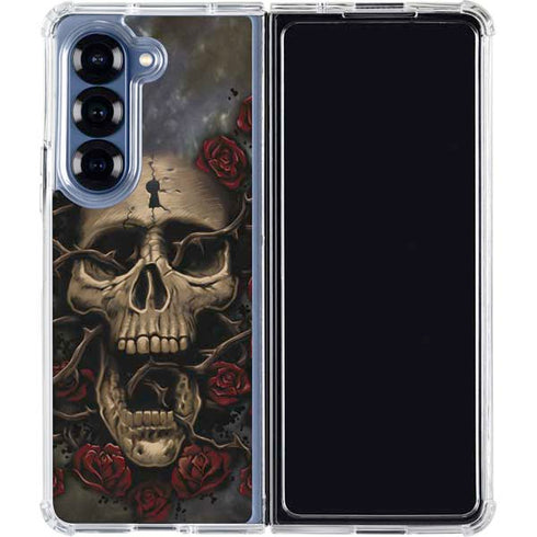 Liquid Blue Skull Entwined with Roses Galaxy Z Fold6 Clear Case