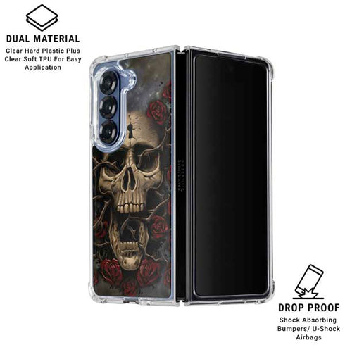 Liquid Blue Skull Entwined with Roses Galaxy Z Fold6 Clear Case