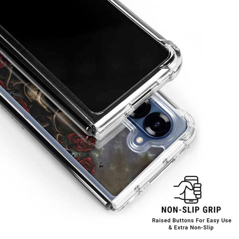 Liquid Blue Skull Entwined with Roses Galaxy Z Fold6 Clear Case