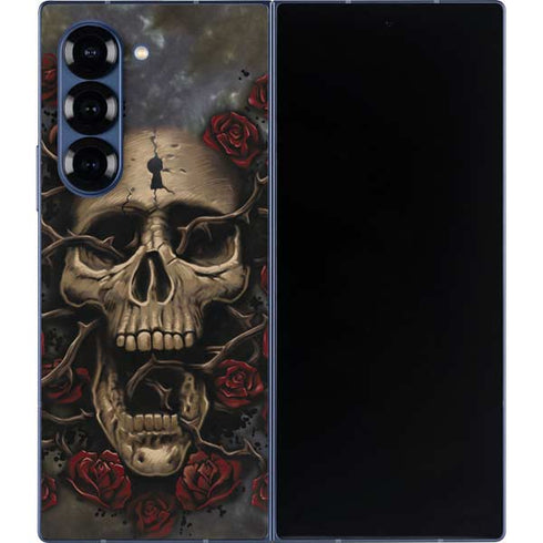 Liquid Blue Skull Entwined with Roses Galaxy Z Fold6 Skin