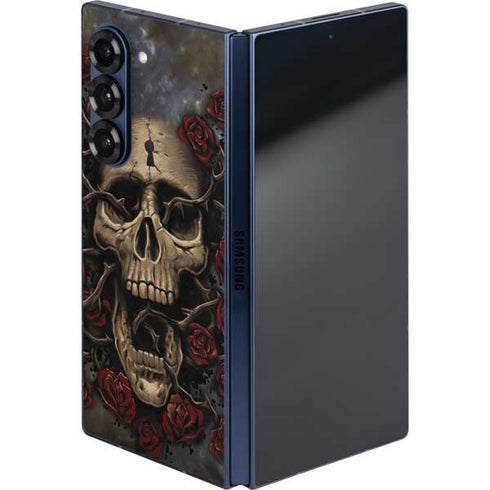 Liquid Blue Skull Entwined with Roses Galaxy Z Fold6 Skin