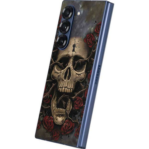 Liquid Blue Skull Entwined with Roses Galaxy Z Fold6 Skin