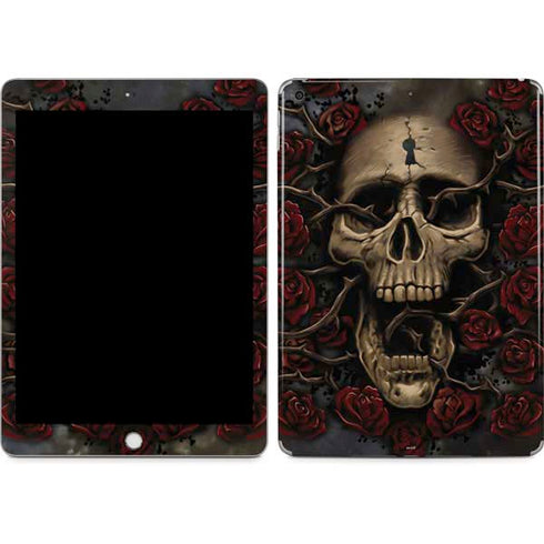 Liquid Blue Skull Entwined with Roses Apple iPad Skin