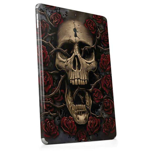 Liquid Blue Skull Entwined with Roses Apple iPad Skin
