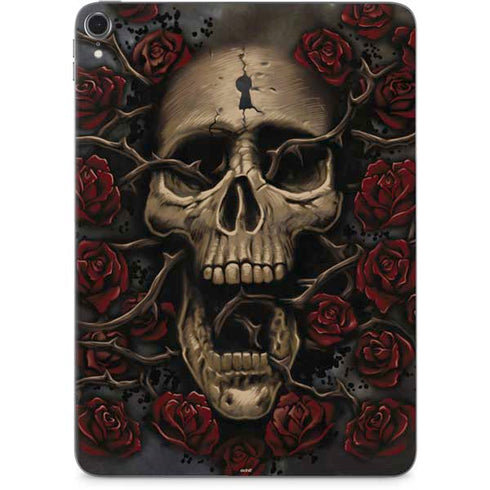 Liquid Blue Skull Entwined with Roses Apple iPad Pro Skin