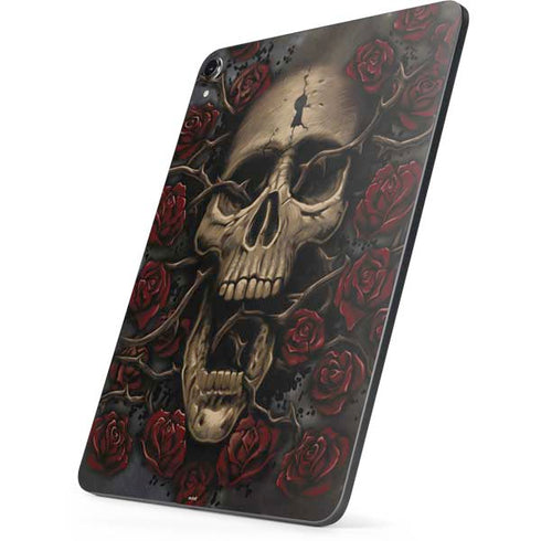 Liquid Blue Skull Entwined with Roses Apple iPad Pro Skin