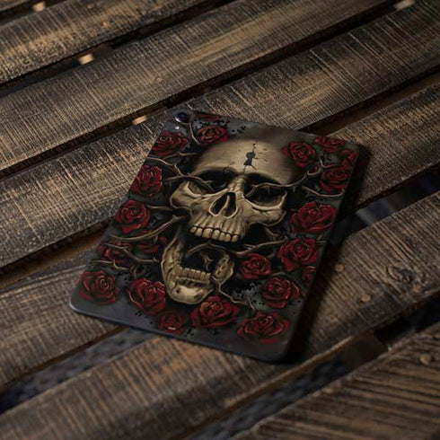 Liquid Blue Skull Entwined with Roses Apple iPad Pro Skin