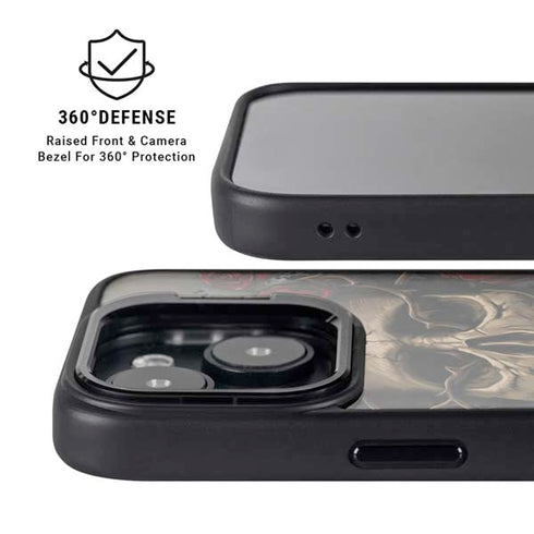 Liquid Blue Skull Entwined with Roses iPhone 14 Kickstand Case