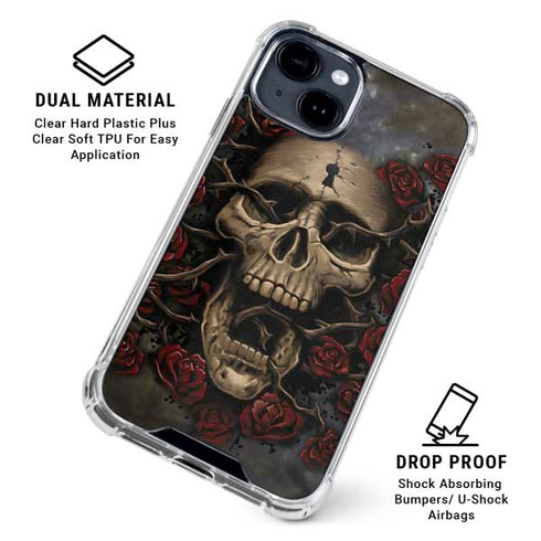 Liquid Blue Skull Entwined with Roses iPhone 15 Clear Case