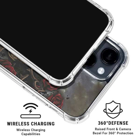 Liquid Blue Skull Entwined with Roses iPhone 15 Clear Case