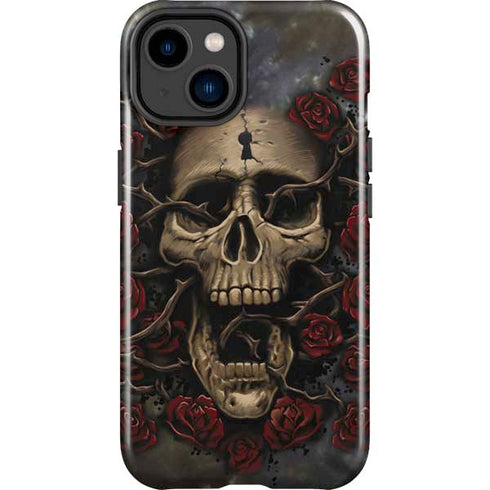 Liquid Blue Skull Entwined with Roses iPhone 15 Impact Case