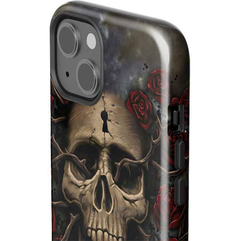 Liquid Blue Skull Entwined with Roses iPhone 15 Impact Case