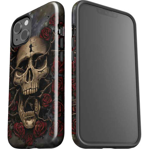 Liquid Blue Skull Entwined with Roses iPhone 15 Impact Case