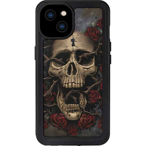 Liquid Blue Skull Entwined with Roses iPhone 15 Plus Waterproof Case