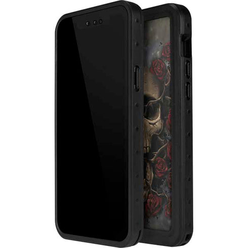 Liquid Blue Skull Entwined with Roses iPhone 15 Plus Waterproof Case