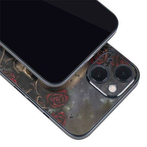 Liquid Blue Skull Entwined with Roses iPhone 15 Skin