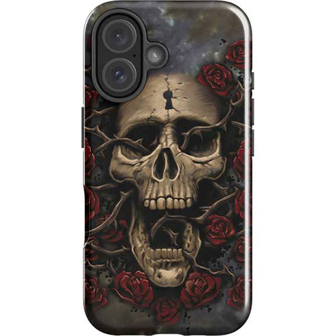 Liquid Blue Skull Entwined with Roses iPhone 16 Impact Case