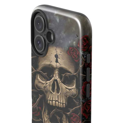 Liquid Blue Skull Entwined with Roses iPhone 16 Impact Case