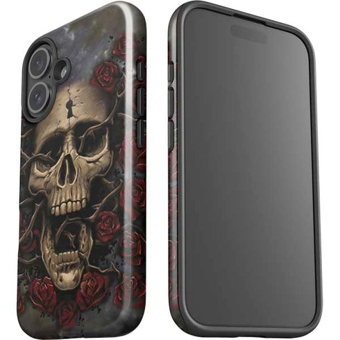 Liquid Blue Skull Entwined with Roses iPhone 16 Impact Case