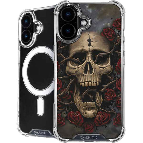 Liquid Blue Skull Entwined with Roses iPhone 16 MagSafe Case