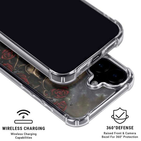 Liquid Blue Skull Entwined with Roses iPhone 16 Plus Clear Case