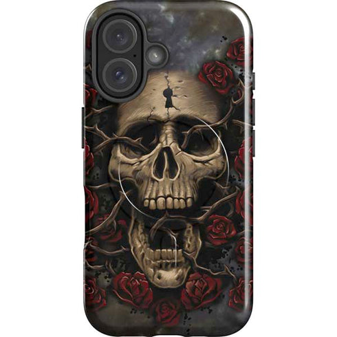 Liquid Blue Skull Entwined with Roses iPhone 16 Plus Magsafe Impact Case