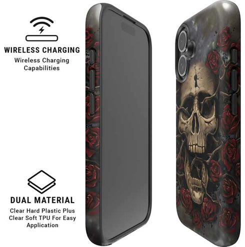 Liquid Blue Skull Entwined with Roses iPhone 16 Plus Magsafe Impact Case