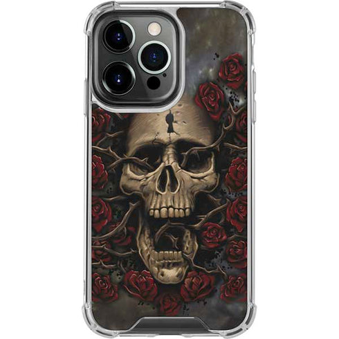Liquid Blue Skull Entwined with Roses iPhone 16 Pro Clear Case
