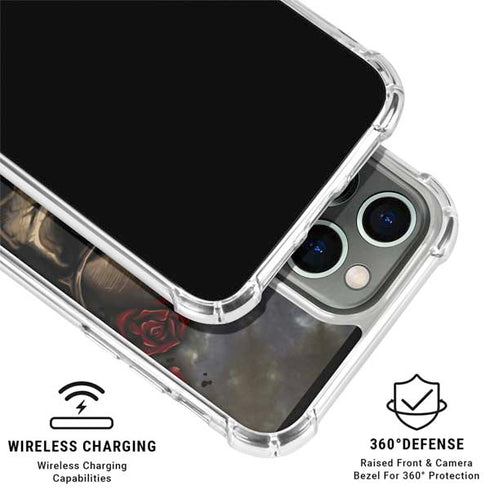 Liquid Blue Skull Entwined with Roses iPhone 16 Pro Clear Case