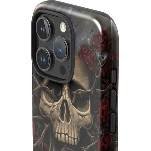 Liquid Blue Skull Entwined with Roses iPhone 16 Pro Impact Case