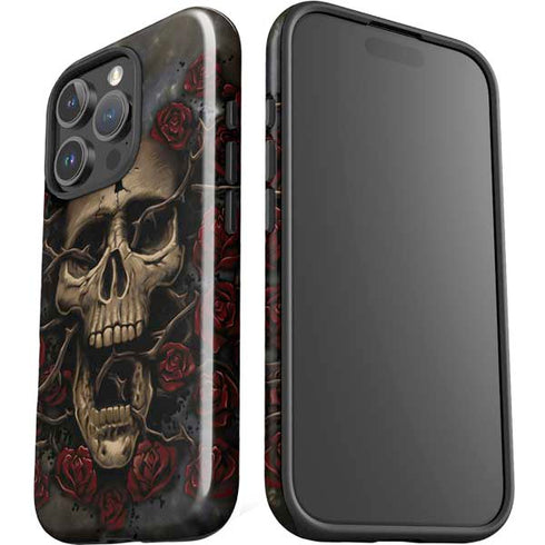 Liquid Blue Skull Entwined with Roses iPhone 16 Pro Impact Case