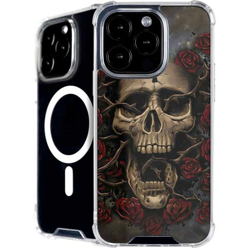 Liquid Blue Skull Entwined with Roses iPhone 16 Pro MagSafe Case