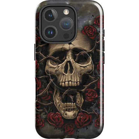 Liquid Blue Skull Entwined with Roses iPhone 16 Pro Magsafe Impact Case