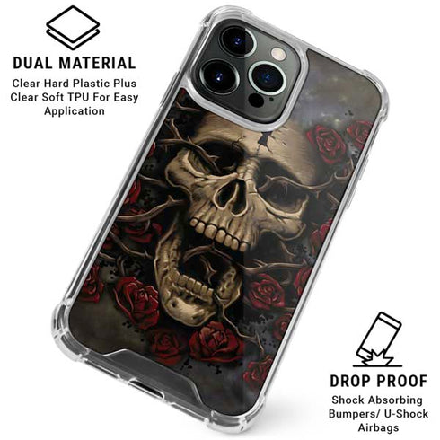 Liquid Blue Skull Entwined with Roses iPhone 16 Pro Max Clear Case