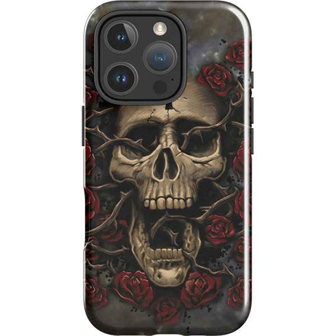 Liquid Blue Skull Entwined with Roses iPhone 16 Pro Max Impact Case