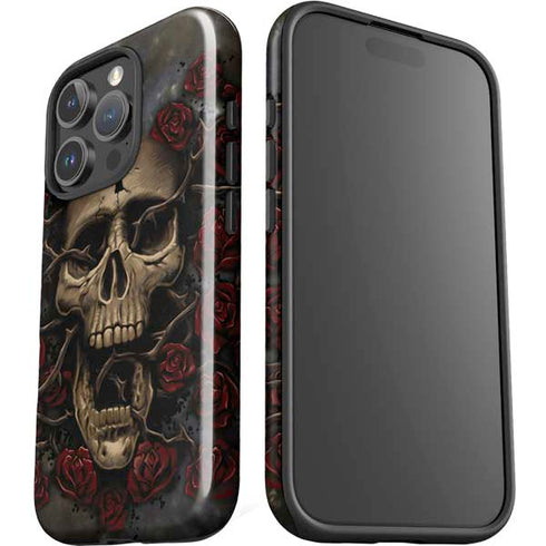 Liquid Blue Skull Entwined with Roses iPhone 16 Pro Max Impact Case