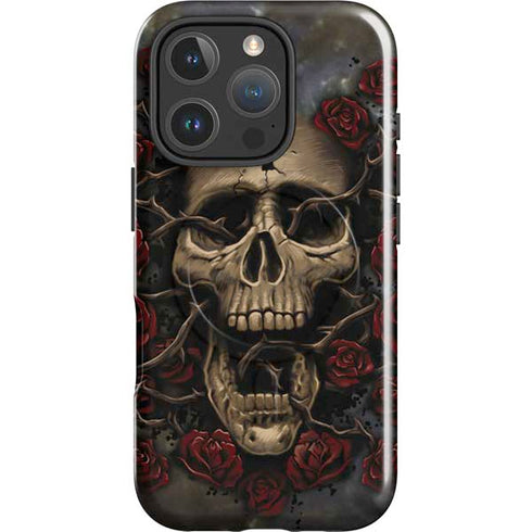 Liquid Blue Skull Entwined with Roses iPhone 16 Pro Max Magsafe Impact Case