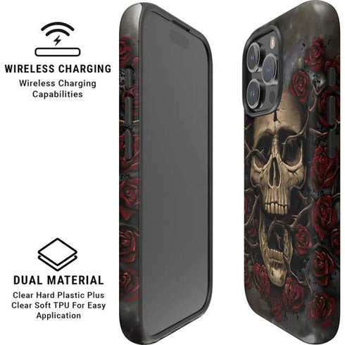 Liquid Blue Skull Entwined with Roses iPhone 16 Pro Max Magsafe Impact Case