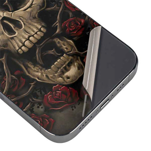 Liquid Blue Skull Entwined with Roses iPhone 16 Pro Skin