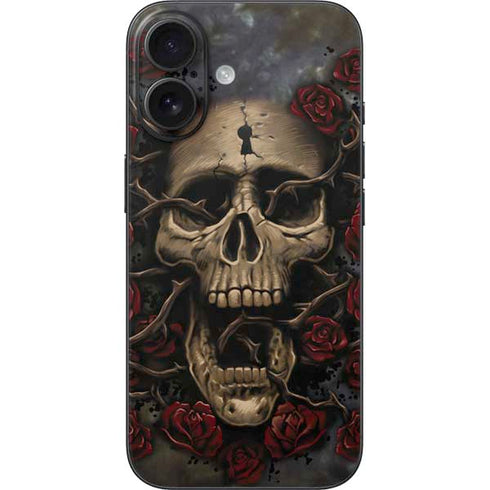 Liquid Blue Skull Entwined with Roses iPhone 16 Skin