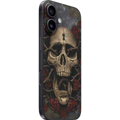 Liquid Blue Skull Entwined with Roses iPhone 16 Skin