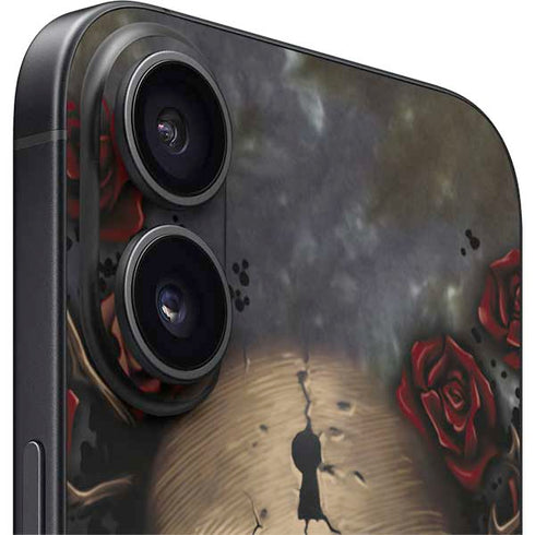 Liquid Blue Skull Entwined with Roses iPhone 16 Skin