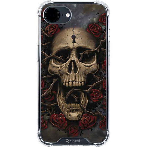 Liquid Blue Skull Entwined with Roses iPhone 16e Clear Case