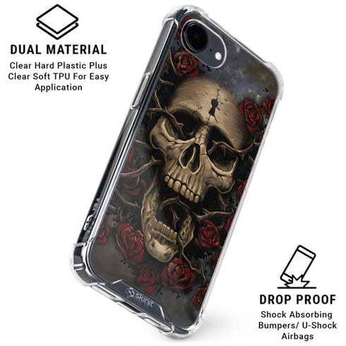 Liquid Blue Skull Entwined with Roses iPhone 16e Clear Case