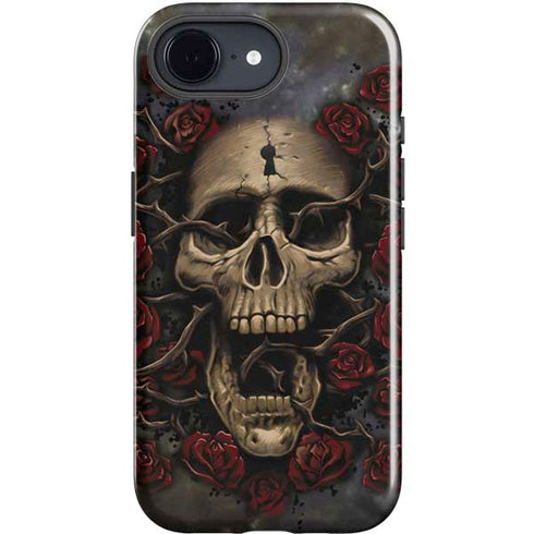 Liquid Blue Skull Entwined with Roses iPhone 16e Impact Case