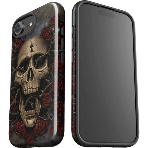 Liquid Blue Skull Entwined with Roses iPhone 16e Impact Case