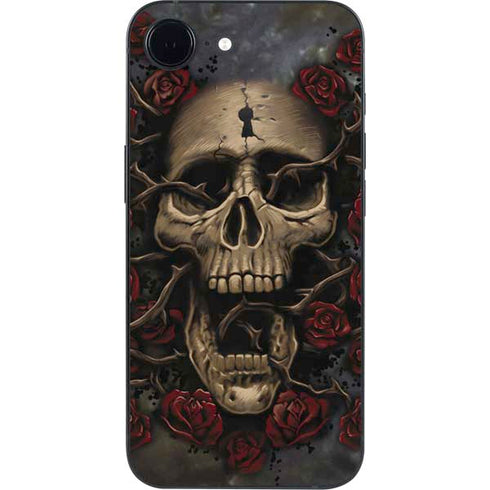 Liquid Blue Skull Entwined with Roses iPhone 16e Skin
